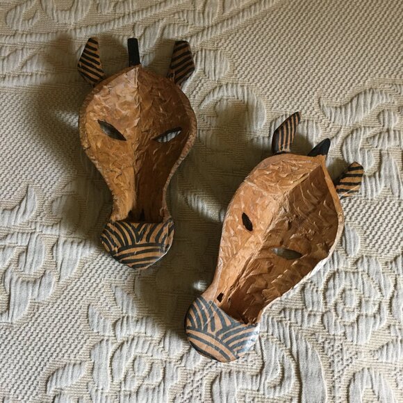 Two Small Hand Crafted Wooden African Zebra Masks - Picture 3 of 8